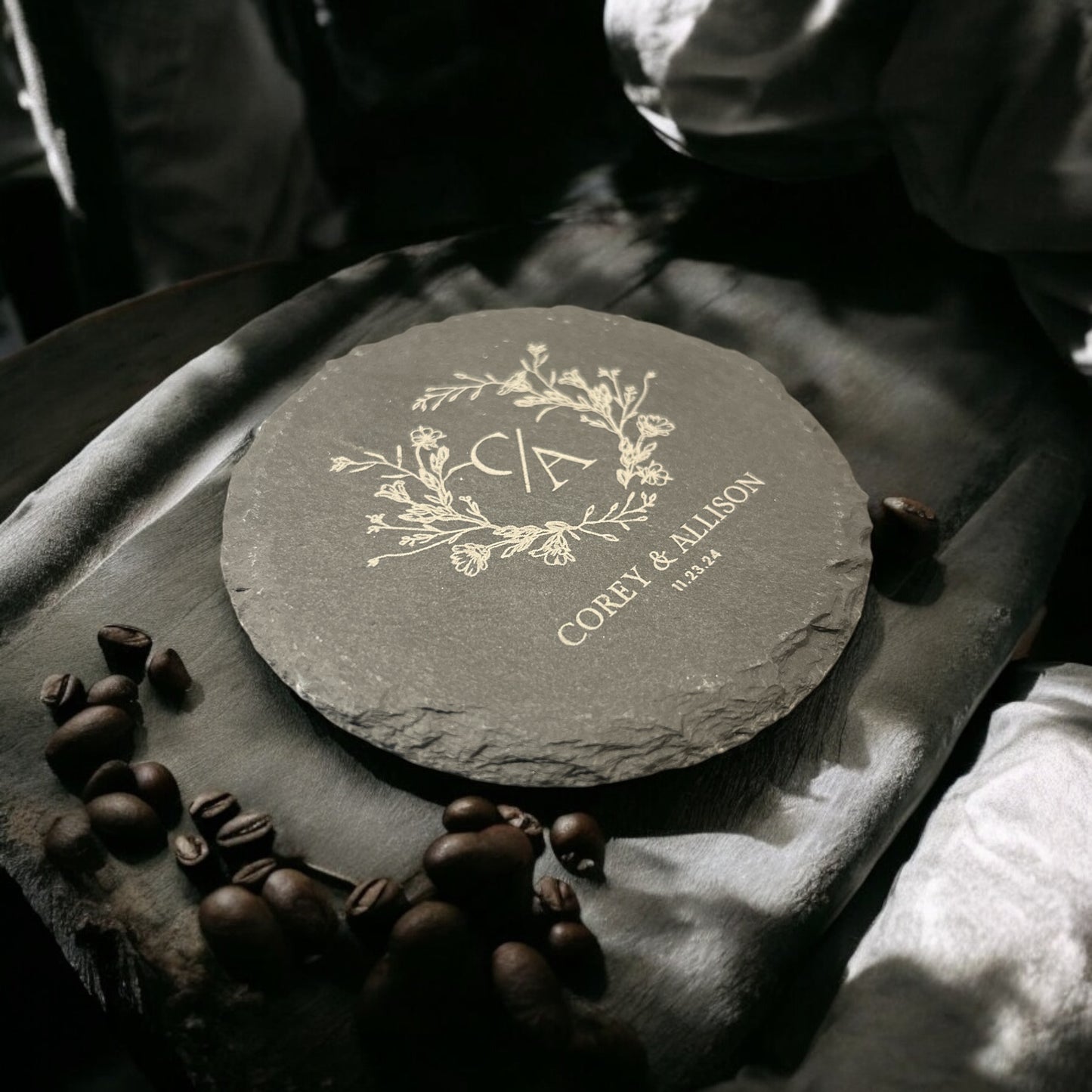 Anniversary Monogram Slate Coaster